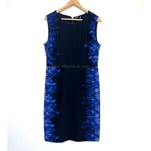 ELIE TAHARI new black blue digital Beverly lamb leather 100% silk sheath dress